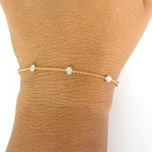 Diamant Armband / Diamond Station Armband 0.49ct / 14k Gold Diamant Bezel Armband / Alltags Diamant Armband / Diamant Armband