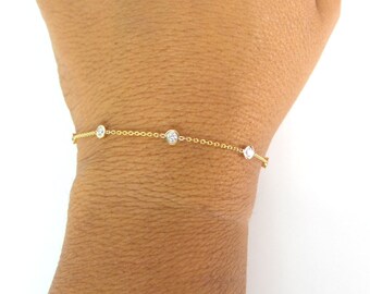 Diamond Bracelet / Diamond Station Bracelet 0.49ct / 14k Gold Diamond Bezel Bracelet / Everyday Diamond Bracelet / Dainty Diamond Bracelet