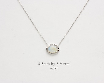 Opal Solitaire Necklace / 14k Gold Opal Necklace / Opal Pendant / Oval Opal Necklace / Layering Opal Necklace