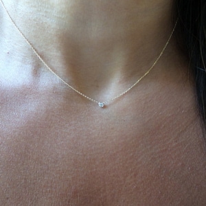 Mini Diamond Necklace / Diamond Solitaire Necklace 0.03CT / 14K Gold Diamond Bezel Necklace / Gold Diamond Solitaire Necklace /Small Diamond image 8