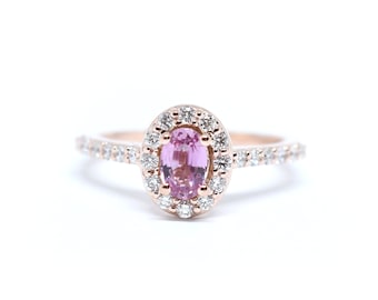 Pink Sapphire Diamond Ring / 14k Gold Pink Sapphire Diamond Ring / Pink Sapphire Engagement Ring / Diamond Pink Sapphire Ring