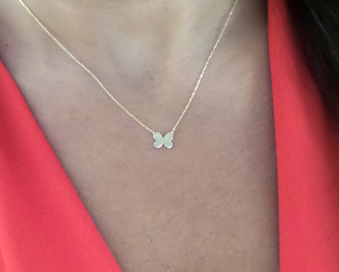 Butterfly Necklace / 14k Gold Butterfly Necklace / Small Etsy