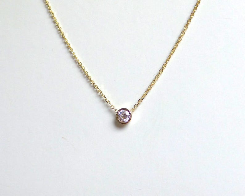 Diamond Necklace / Diamond Solitaire Necklace / 14k Gold Diamond Bezel Necklace / Diamond Necklace / Floating Diamond / Dainty Diamond image 6
