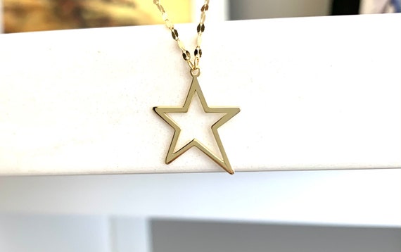 14k Solid Gold Star Necklace: Celestial Mirror Chain, 18