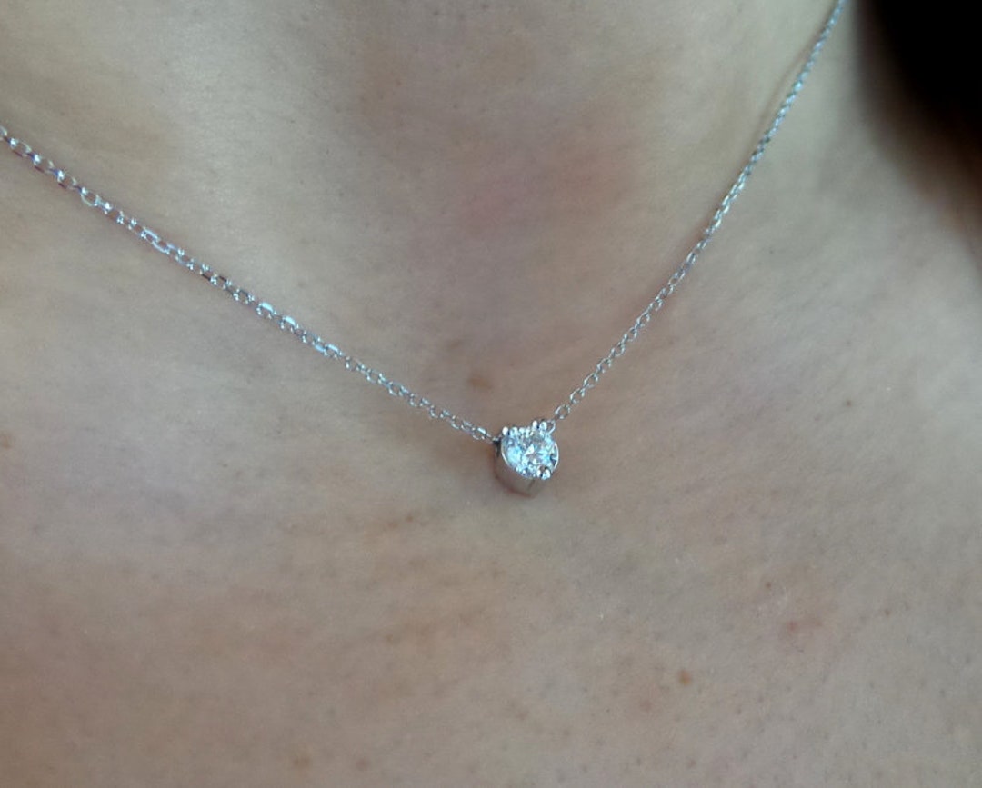 Diamond Necklace / 14k White Gold Diamond Sliding Necklace