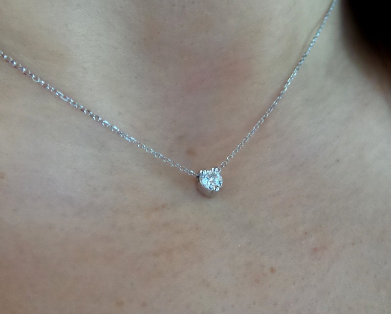Diamond Necklace / 14k White Gold Diamond Sliding Necklace / 