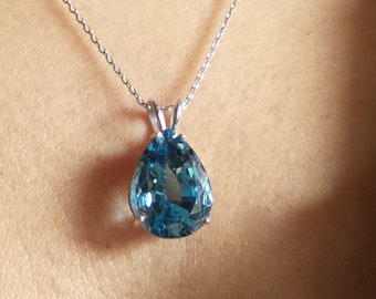 Blue Topaz Necklace / Genuine Blue Topaz Necklace / Swiss Blue Topaz Pendant / Pear Shape Blue Topaz Necklace / December Gemstone Necklace