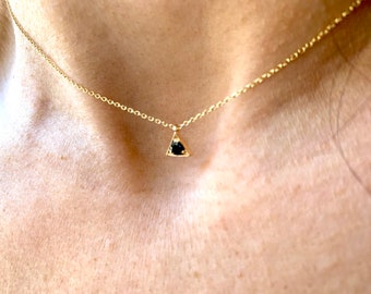 Triangle Shape Black Diamond Pendant / Black Diamond Necklace / 14k Gold Diamond Necklace / Layering Black Diamond Solitaire Necklace