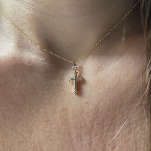 Small Cross Necklace / 14k Gold Small Cross Necklace / Baptism Cross / Confirmation Cross / Communion Cross / Layering Cross