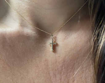 Small Cross Necklace / 14k Gold Small Cross Necklace / Baptism Cross / Confirmation Cross / Communion Cross / Layering Cross