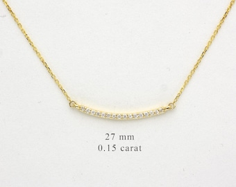 Diamond Bar Necklace / 14k Gold Diamond Bar Necklace 0.15ct / Curved Bar Necklace /  layering Necklace / Gold Bar Necklace / Bridal Necklace