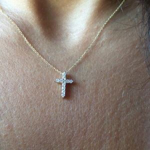 Diamond Cross Necklace / 14k Gold Diamond Cross 0.18 CT / Dainty ...