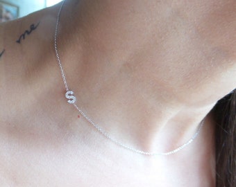 Diamond Initial Necklace / Diamond Letter Necklace / 14k White Gold Letter Necklace / Dainty Initial Diamond Necklace / Gold Diamond Letter
