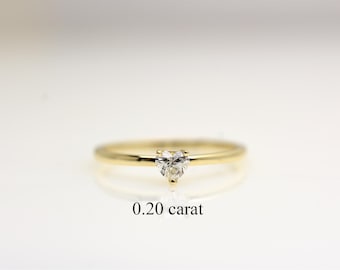 14 Gold Diamond Heart Ring, Bridal Love Ring, Stackable Jewelry