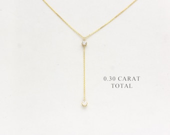 14k Gold Diamond Lariat Necklace, Dainty Y Necklace, Minimalist Fine Jewelry, Anniversary Gift for Her