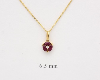 Ruby Diamond Marquise Necklace / 14k Gold Birthstone Ruby Necklace / Minimalist Ruby Necklace / Dainty Ruby / Gold Ruby Necklace /