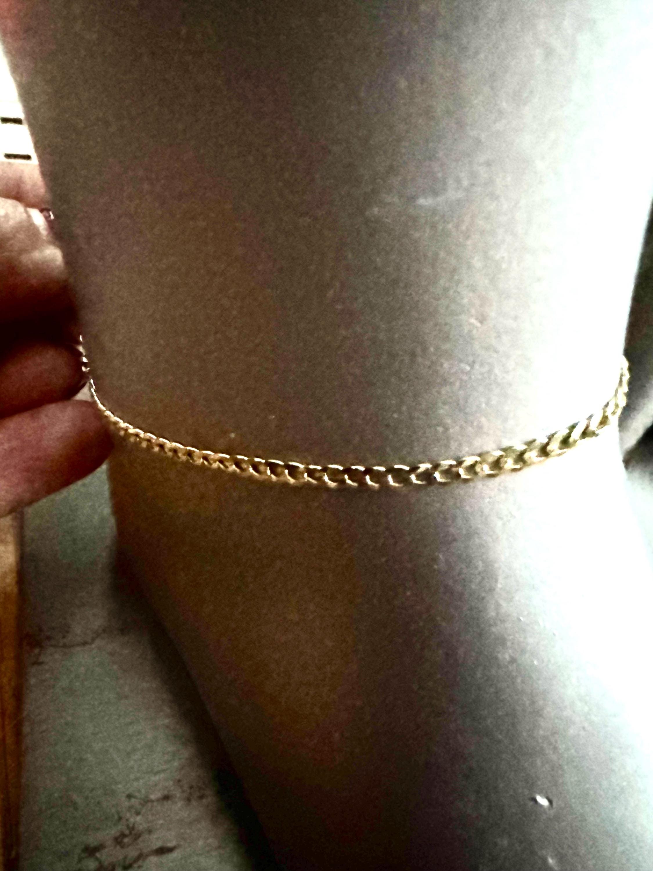 14Kソリッドゴールドキューバンチェーンアンクレット：2.5mmフラット