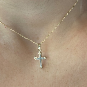 Small Cross Necklace / 14k Two Tone Gold Small Cross Necklace / Baptism Cross / Confirmatione Cross / Communion Cross / Layering Cross