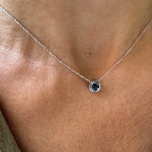 Blue Topaz Solitaire Necklace 0.50ct / 14k Gold Blue Topaz Sliding Bezel Necklace /London Blue Topaz Necklace /December Birthstone