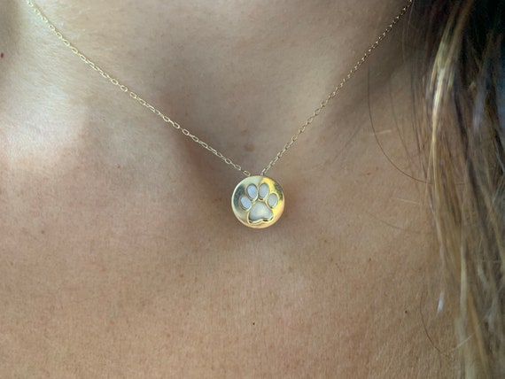 14K Gold Paw Print Mother of Pearl Necklace 14K Gold Paw Print Mother of Pearl Necklace