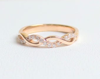 Infinity Ring/ 14k Rose Gold Diamond Infinity Ring/ Diamond Infinity Ring/ Gold Infinity Wedding Ring/ Stackable Infinity Ring/ Wedding Ring