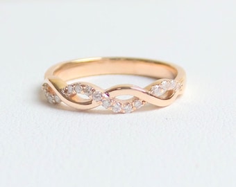 Infinity Ring/ 14k Rose Gold Diamond Infinity Ring/ Diamond Infinity Ring/ Gold Infinity Wedding Ring/ Stackable Infinity Ring/ Wedding Ring