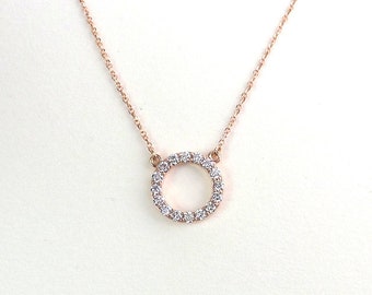 Diamond Circle Necklace 0.30 Carats / 14K Rose Gold Diamond Circle Necklace / Small Diamond Circle / Circle of Life Necklace / Gold Circle