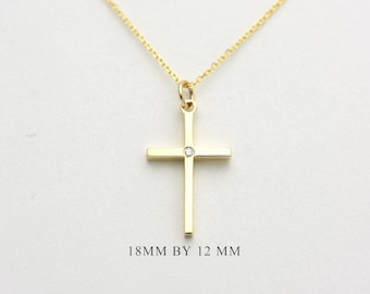 14k Solid Gold Diamond Cross Charm Pendant: Religious Gift, Baptism, Communion, Confirmation Gift