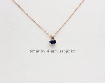Sapphire Solitaire Dainty Pendant 0.50CT / 14k Gold Sapphire Necklace / Oval Sapphire Necklace / Layering September Birthstone Necklace
