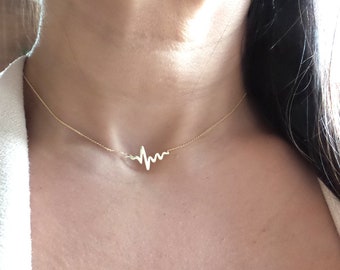 Heartbeat Necklace / 14k Gold Heartbeat Necklace / EKG Necklace / Gold Heartbeat  / Live Love Laugh Necklace / Solid Gold Heartbeat