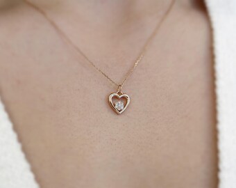 14k White Gold Diamond Heart Necklace: Dainty Handmade Pendant