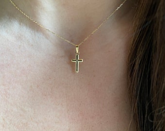 Small Cross Necklace / 14k Gold Small Cross Necklace / Baptism Cross / Confirmation Cross / Communion Cross / Layering Cross