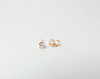 Diamond Stud Earring 0.05 CT Single(half Pair) / 14k Rose Gold Diamond Solitaire Earring / Small Diamond Earring / Round  Diamond Earring