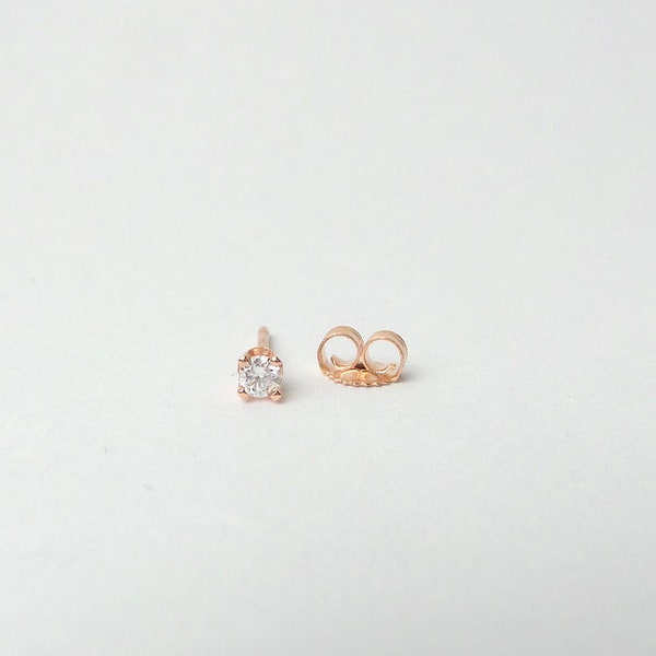 Diamond Stud Earring 0.05 CT Single(half Pair) / 14k Rose Gold Diamond Solitaire Earring / Small Diamond Earring / Round  Diamond Earring