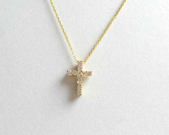 HN Jewels 0.25 Cts Round Sim Diamond Cross Pendant W/18 Chain in 14K Yellow Gold Plated HN Jewels 0.25 Cts Round Sim Diamond Cross Pendant W/18 Chain in 14K Yellow Gold Plated