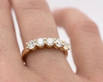 Diamond Ring 1 ct / 14k Gold Diamond Wedding Ring / Multi Diamond Stackable Ring / Bridal Diamond Wedding Ring / 5 Diamond Wedding Ring