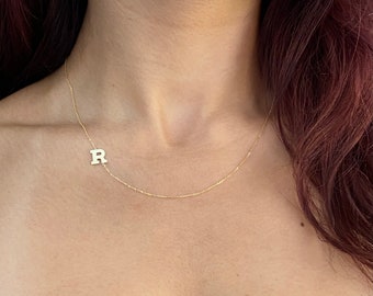 Initial Necklace 8MM / 14k Gold Initial Necklace / Minimalist Letter Necklace / Dainty Initial Necklace /Gold Letter Necklace /Birthday gift
