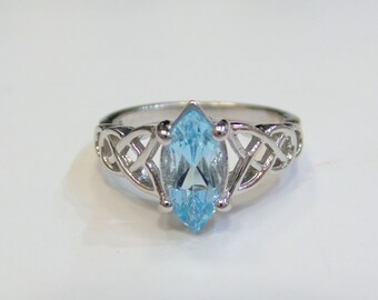 Blue Topaz Ring/ Blue Topaz Marquise Engagement Ring/ Genuine Blue Topaz 1.01ct Sterling Silver Ring/ Marquise Engagement Ring
