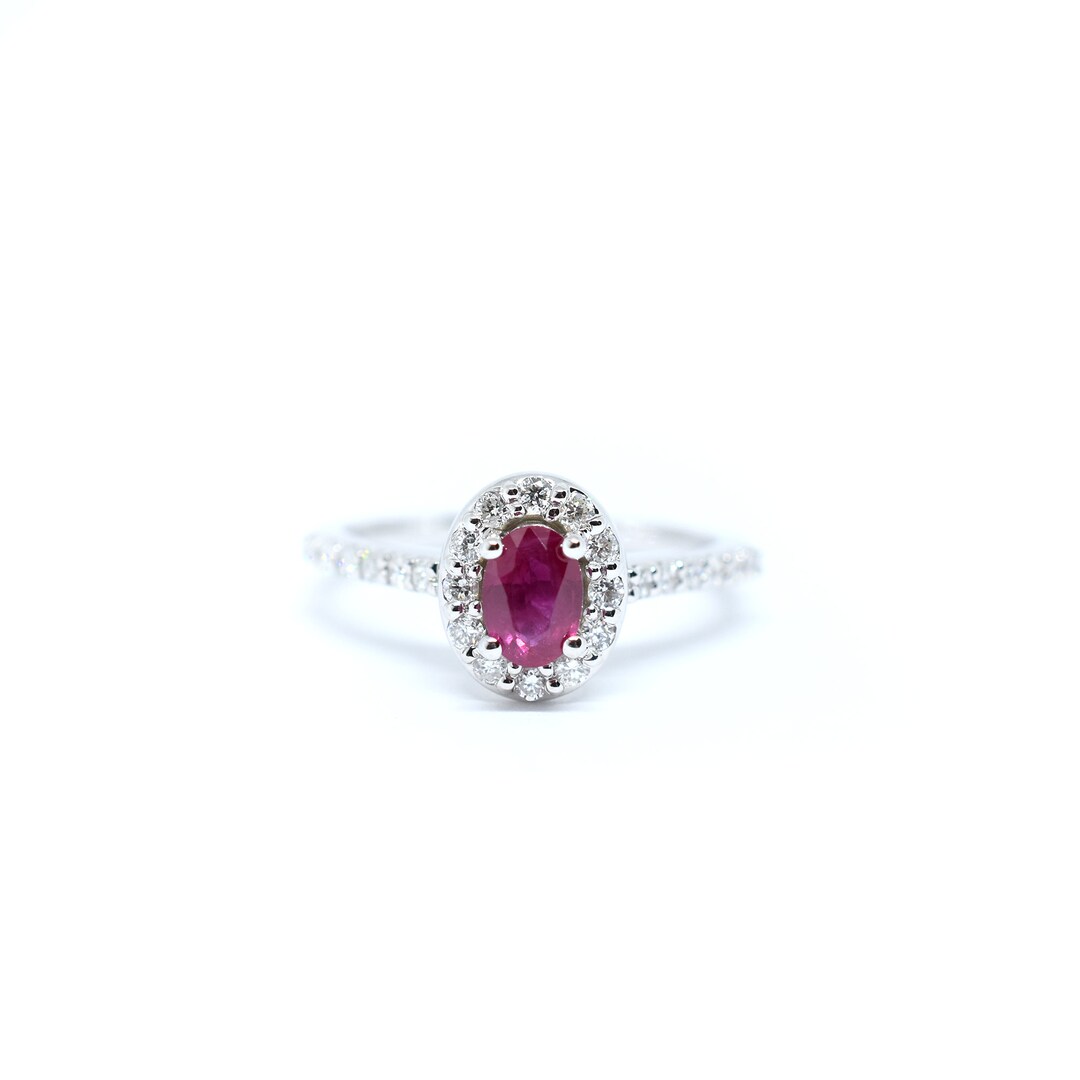14k Gold Oval Ruby Diamond Ring: July Birthstone Engagement Ring - Etsy