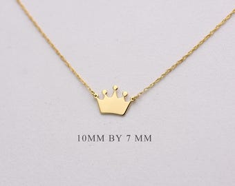 14k Solid Gold Crown Necklace: Handmade Minimalist Princess Pendant
