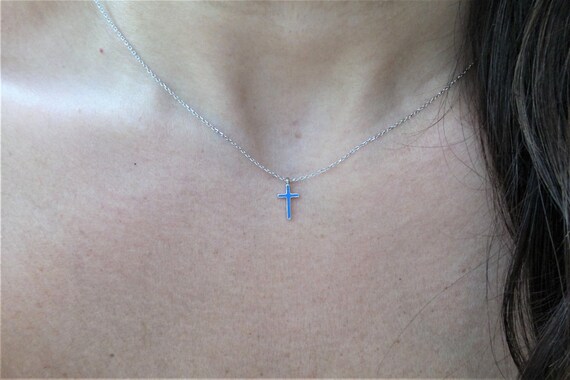 Small blue cross necklace sale