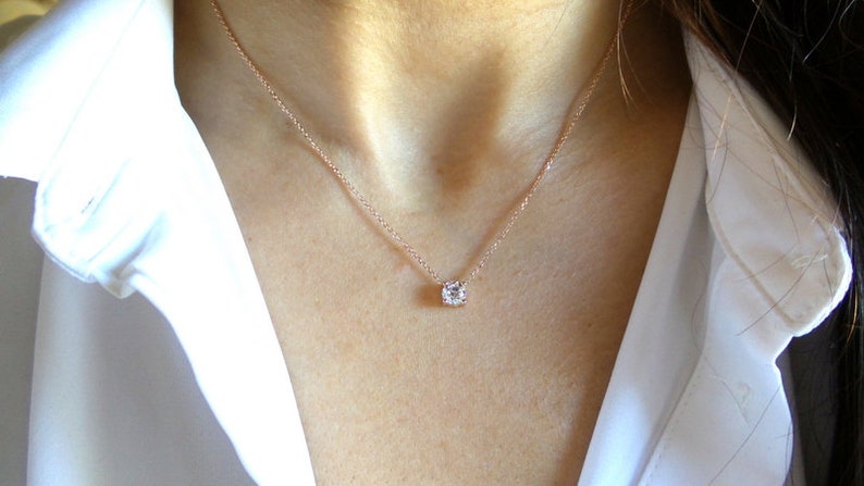 Diamond Necklace / 14k Rose Gold Diamond Necklace 0.50ct / - Etsy