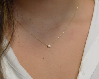 Diamond Necklace / Diamond Baguette Necklace 0.10ct / 14k Gold Diamond Necklace / Bridal Diamond Baguette Necklace / Layering Diamond