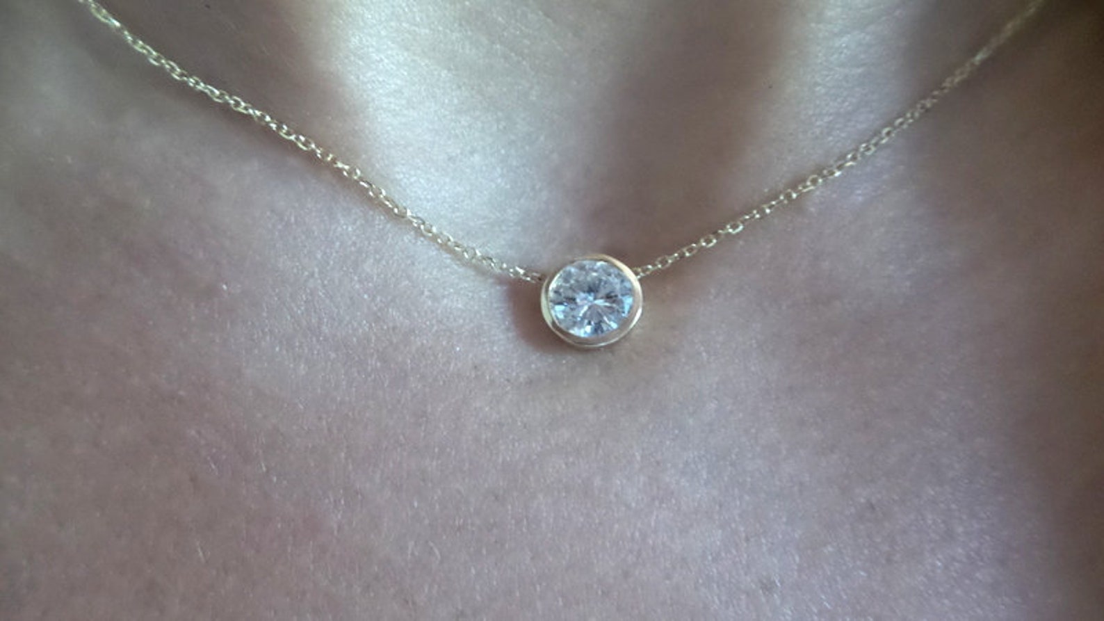 Diamond Solitaire Bezel Necklace 1CT / 14k Gold Diamond Etsy