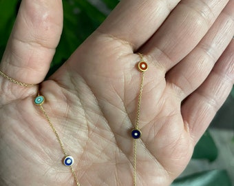 Evil Eye Station Necklace / 14k Gold Colored Evil Eye Necklace / Evil Eye Enamel Station Necklace / Layering Evil Eye Necklace