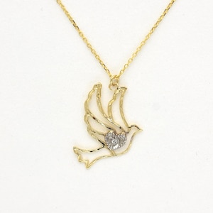 14K Gold Diamond Dove Necklace: Holy Spirit Religious Gift