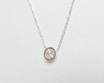Diamond Solitaire Necklace 14k White Gold / Diamond Bezel Necklace 0.30 ct / Gold Solitaire Bezel Necklace / Dainty Diamond Pendant