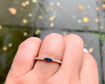 Sapphire Diamond Ring / 14k Rose Gold Marquise Sapphire Ring / Diamond Sapphire Ring / Sapphire Engagement Ring / StackableDiamond Sapphire