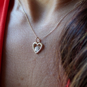 14k Gold Diamond Heart Necklace: Dainty Solid Gold Pendant