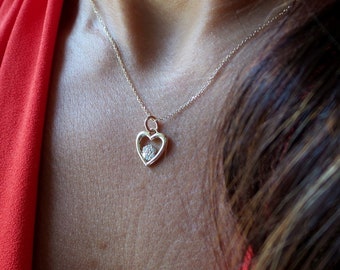 Diamond Heart Necklace / 14k Gold Diamond Heart Necklace / Solid Gold Heart Necklace / Dainty Heart Necklace / Diamond Heart Pendant